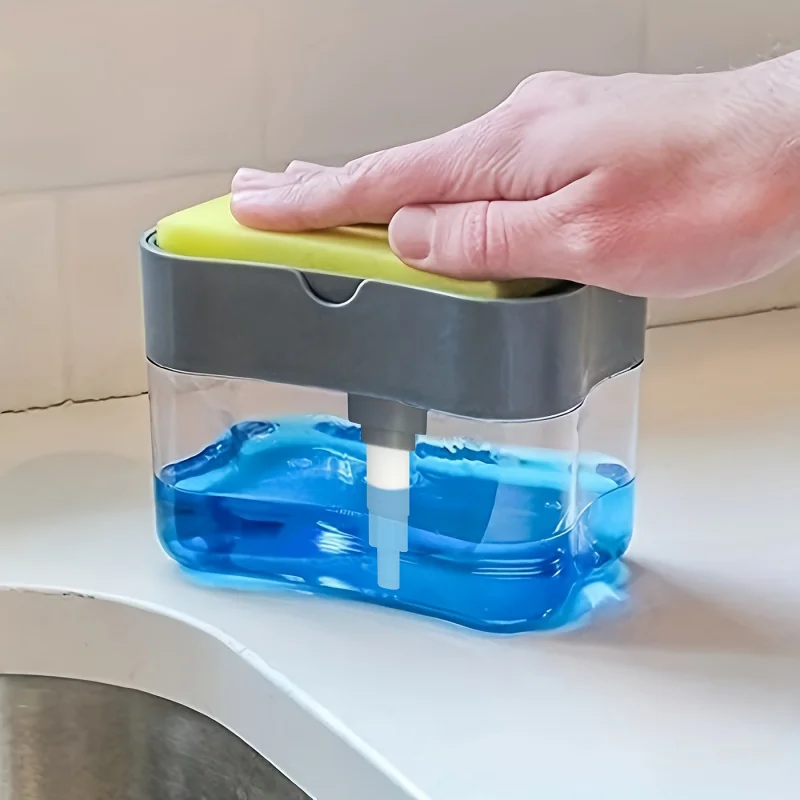 1 Modern packaging ABS Plastic dish soap dispenser - Space-themed solid color design - With sponge rack - Hand wash only - Light