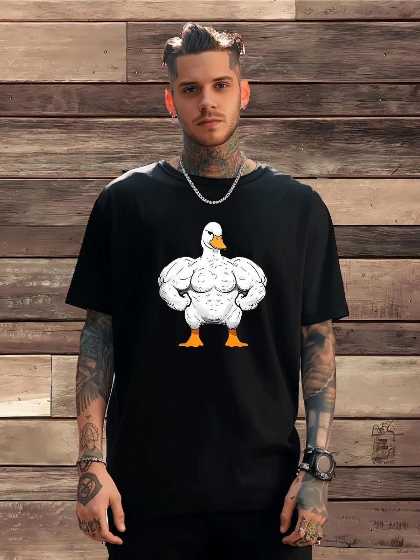 

Мужская одежда Мужские футболки унисекс с рисунком мышц утки Мужская повседневная футболка с коротким рукавом и круглым вырезом Летняя уличная мода