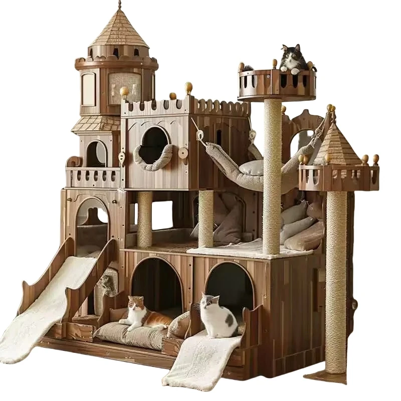 Katzen-Villa mit Kratzbaum, Katzennest und integriertem großem Ausstellungsständer