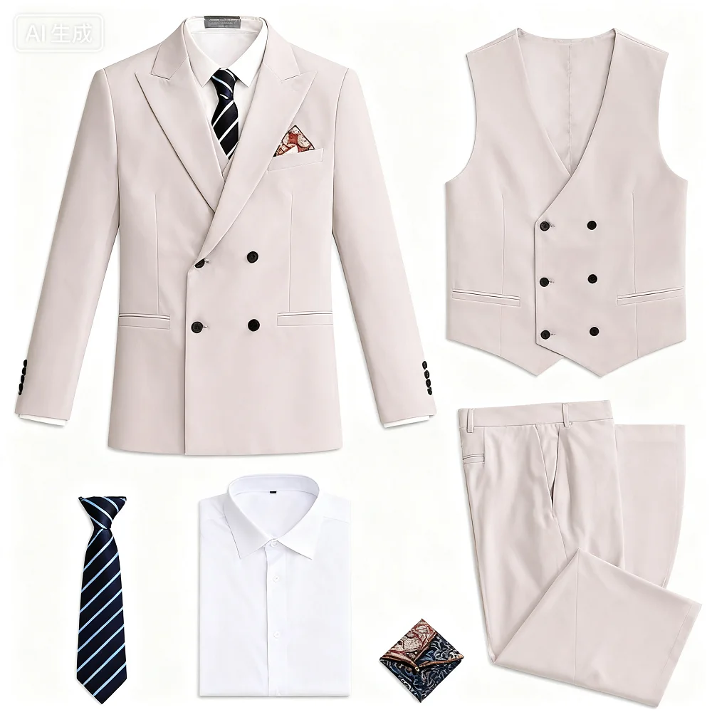 

Slim Fit Elegant Men's Formal Suit 3 Piece Set - Jacket Vest Pants for Wedding Business Party Groom Tuxedo Latest Solid Style