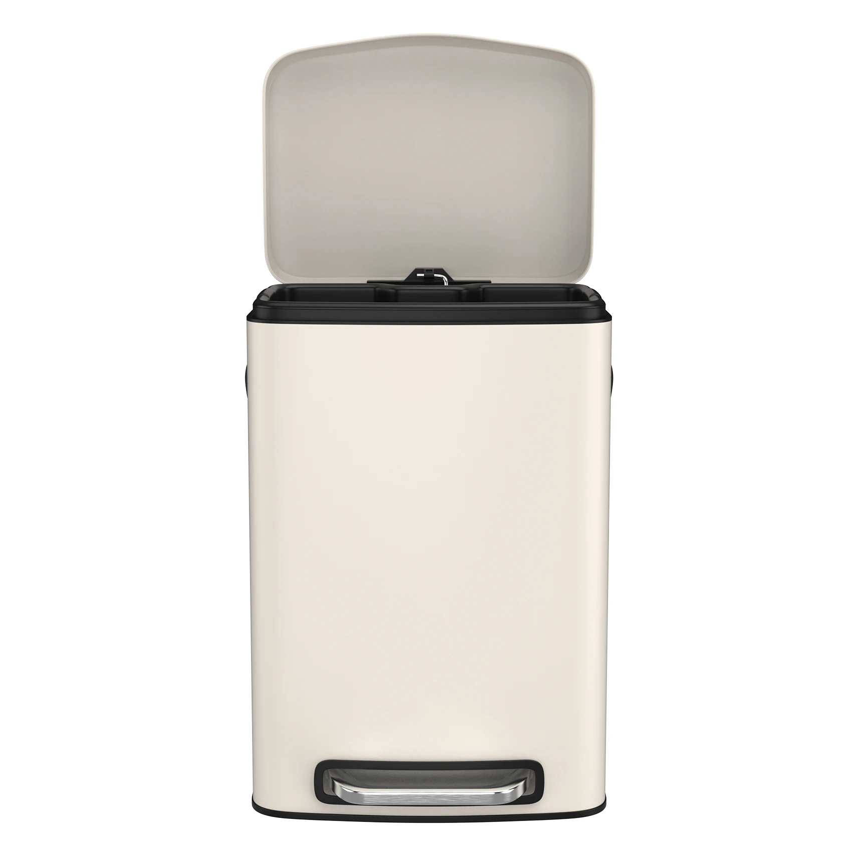 

13 Gallon 50L Kitchen Foot Pedal Operated Soft Close Trash Can - Stainless Steel Rectangular Bustbin with 30 Garbage Bags - White