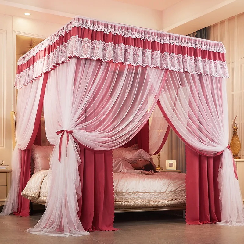 Driedeurs Schaduw Quadrate Klamboe Dubbele Lagen Bed Gordijn Luifel Tenten Met Frame Prinses Romantische Huisdecoratie