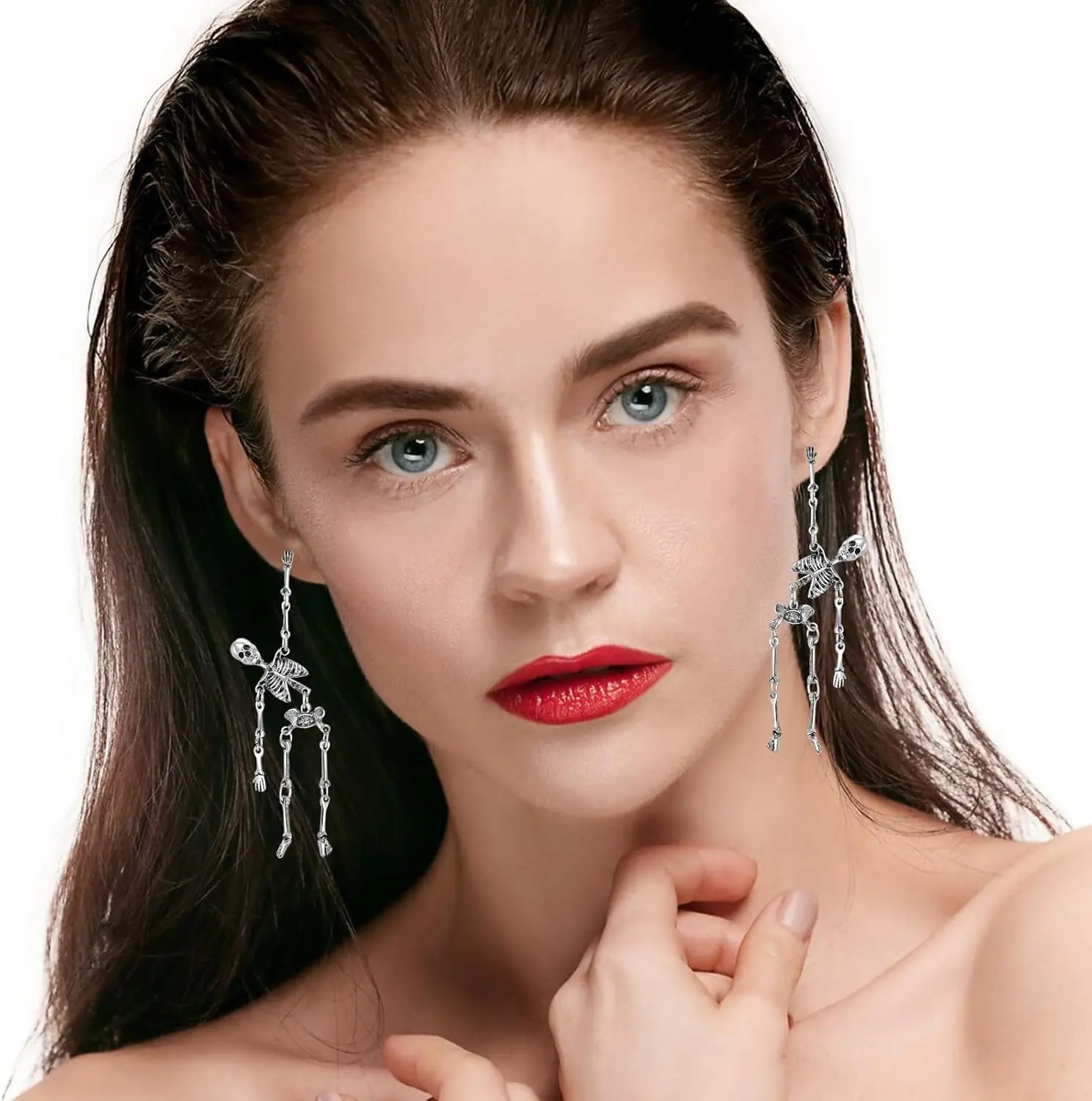 أقراط على شكل جمجمة هيكل عظمي للهالوين للنساء على الطراز القوطي الشرير لمجوهرات الحفلات التنكرية #2