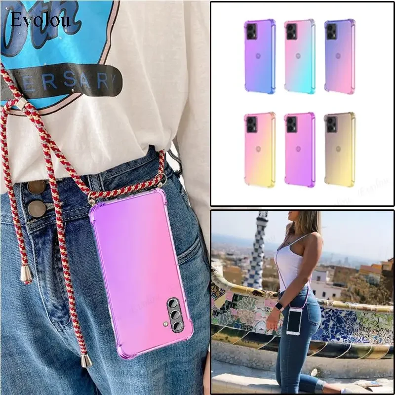 For Samsung S25 FE Gradient Soft TPU Crossbody Lanyard Case For Galaxy S25 Ultra S25 Edge Airbag Shockproof Protection Cover