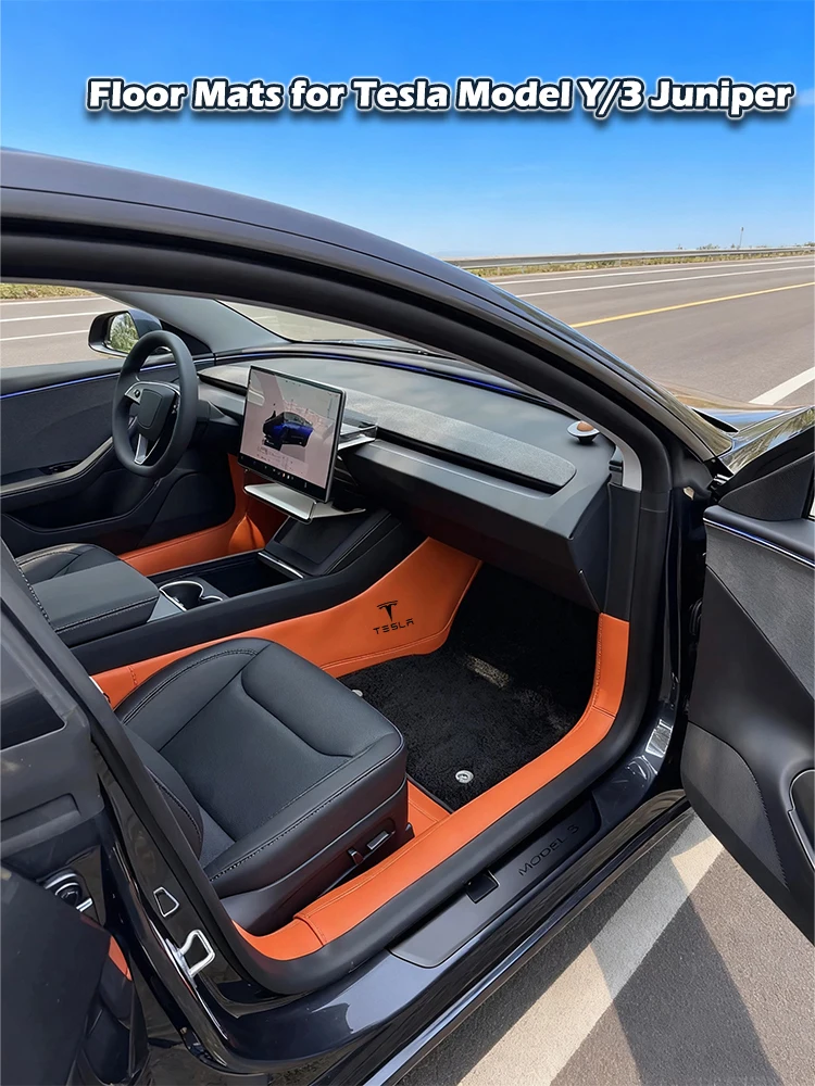 

Tesla Model Y Juniper Accessorie Floor Mat Premium Leather Interior Model 3Highland floor Front and Rear white Luxury-Surround