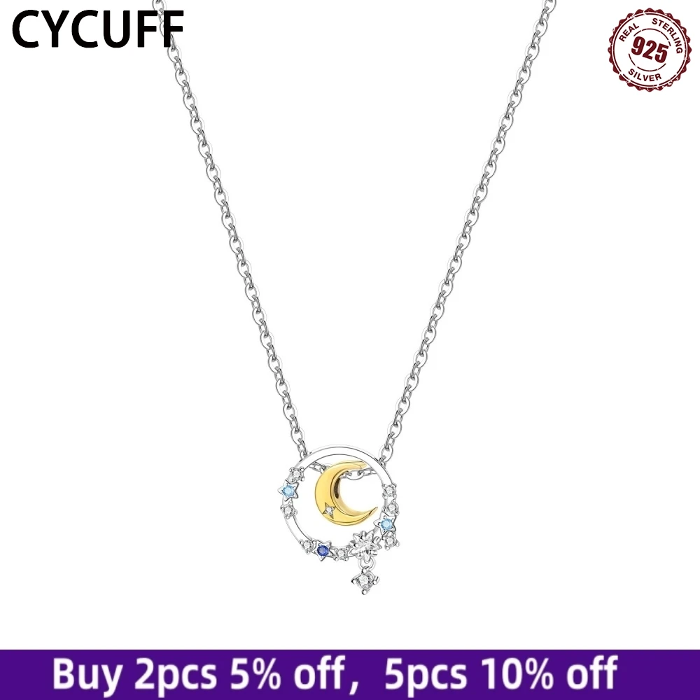 

CYCUFF 925 Silver Zircon Moving Star Moon Necklace Pendant Necklaces for Women Birthday Gift Trendy 2025 Fine Jewelry Making DIY