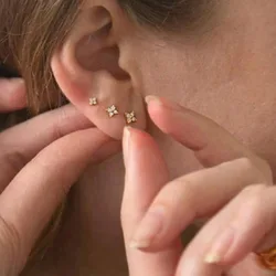 2/3Pcs Dainty CZ Flower Stud Earrings For Women, 18K Gold Plated Tiny Small Cute Cartilage Helix Tragus Ear Piercing Jewelry