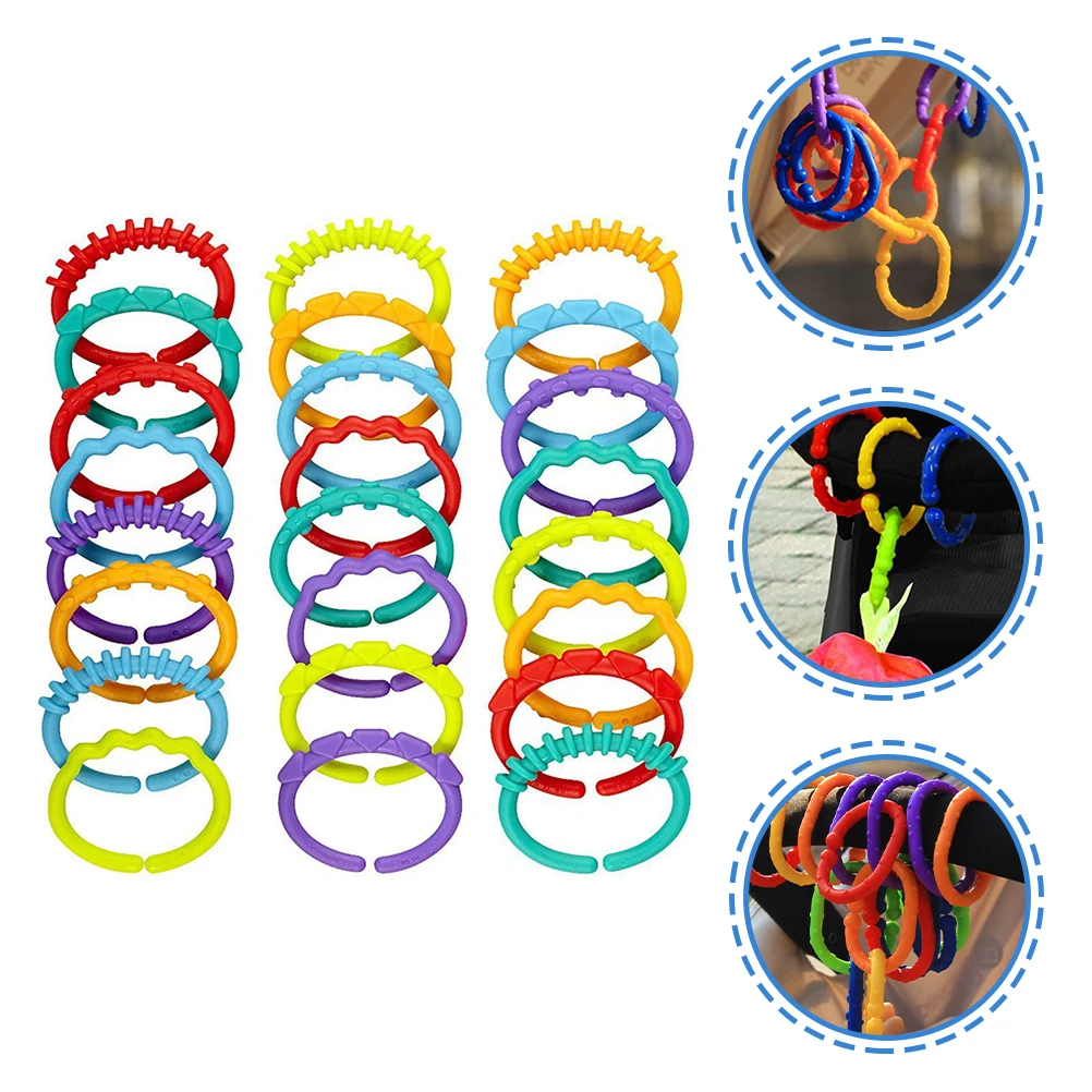 

24pcs Baby Crib Connecting Ring Stroller Hanging Attach Smooth Surface Easy Grip Finger Grasping Training For Crib Stroller