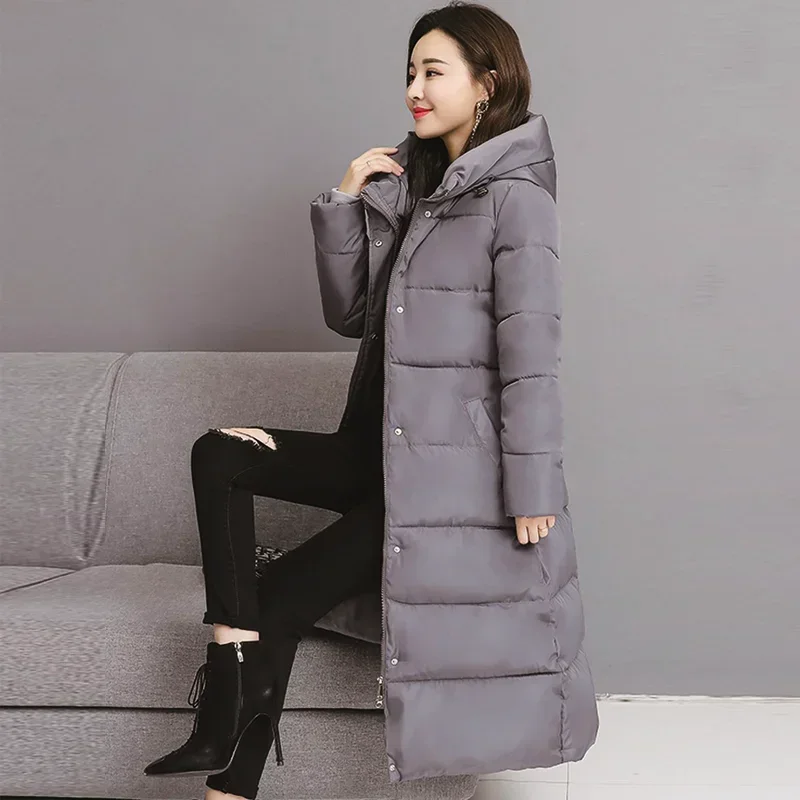 2022 Winter Hooded Long Coats Women Warm Parka Thick Oversize Jacket Mid Long Lady Outwear Solid Casual Clothes Fashion New