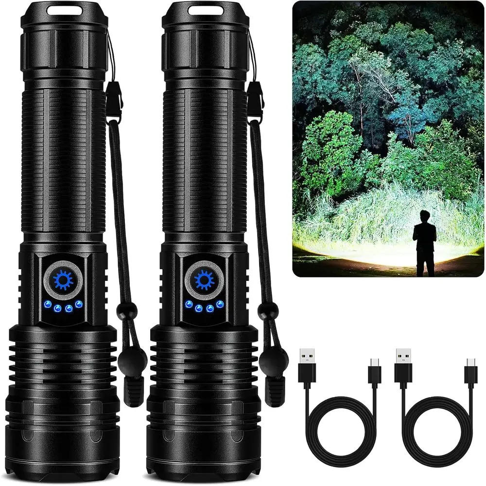 

Rechargeable 99,000 Lumen, 2 Pack Super Bright Rechargeable Flashlights for Home, 15H Long Life LED Flash Light with 5 Modes, IP