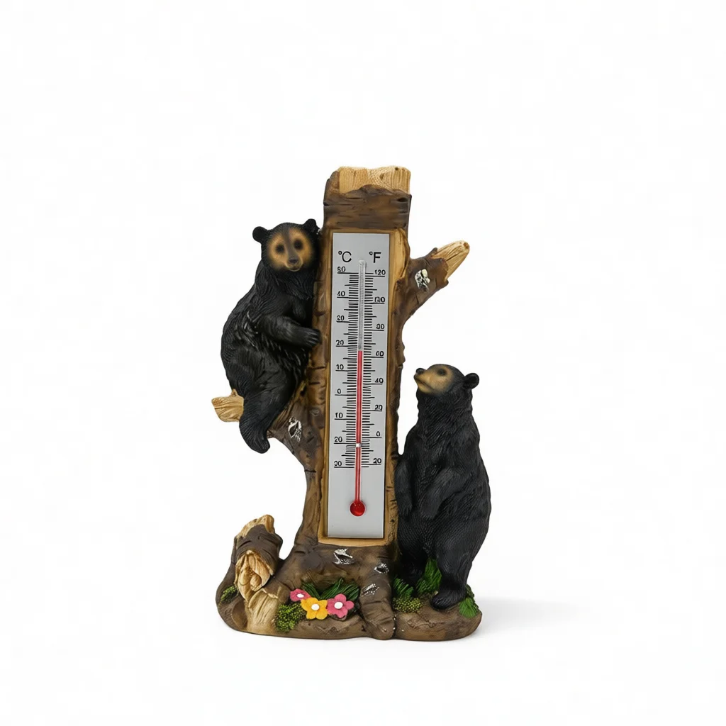 Creative Black Bear Resin Sculpture Outdoor Garden Decor Rustic Yard Lawn Ornament Weather Monitoring Figurine