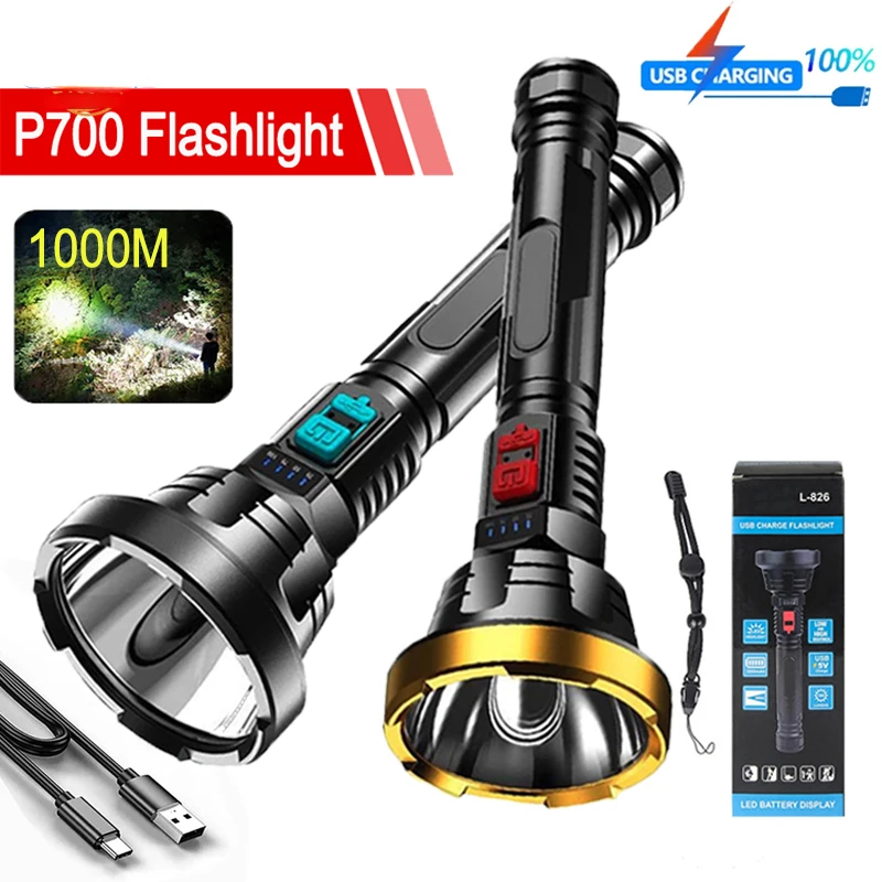 100000LM P700 High Power LED Flashlight Rechargeable Tactical Torch 1000m Lighting Light Waterproof Outdoor Camping Lamp Hunting