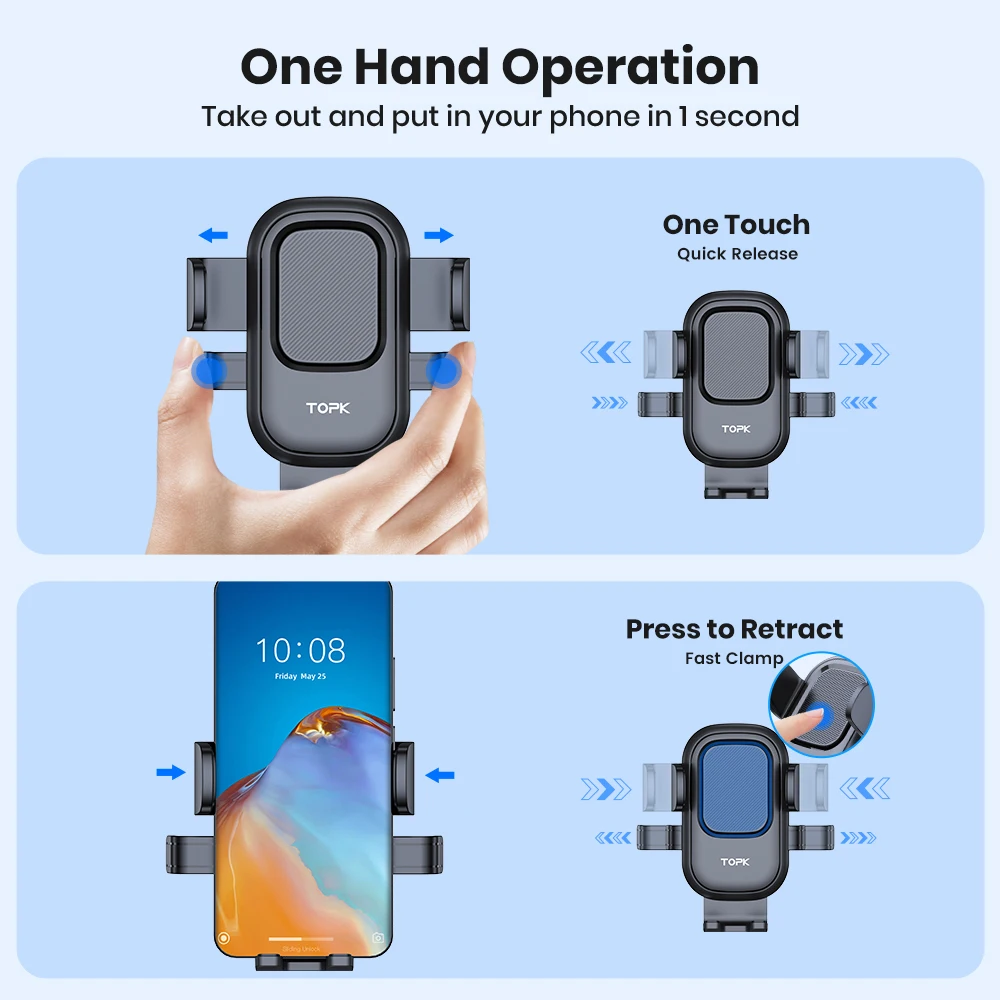 TOPK حامل هاتف السيارة هوك جبل 360 °   حامل فتحة تهوية قابل للتعديل مناسب لهواتف iPhone وAndroid (4"-7") ​