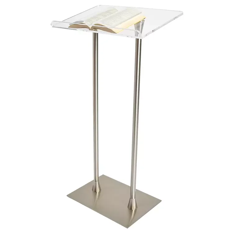 Acrylic Straight standing Steel with Metal Acrylic Lectern Podium Pulpit Clear Pole Acrylic Table for School