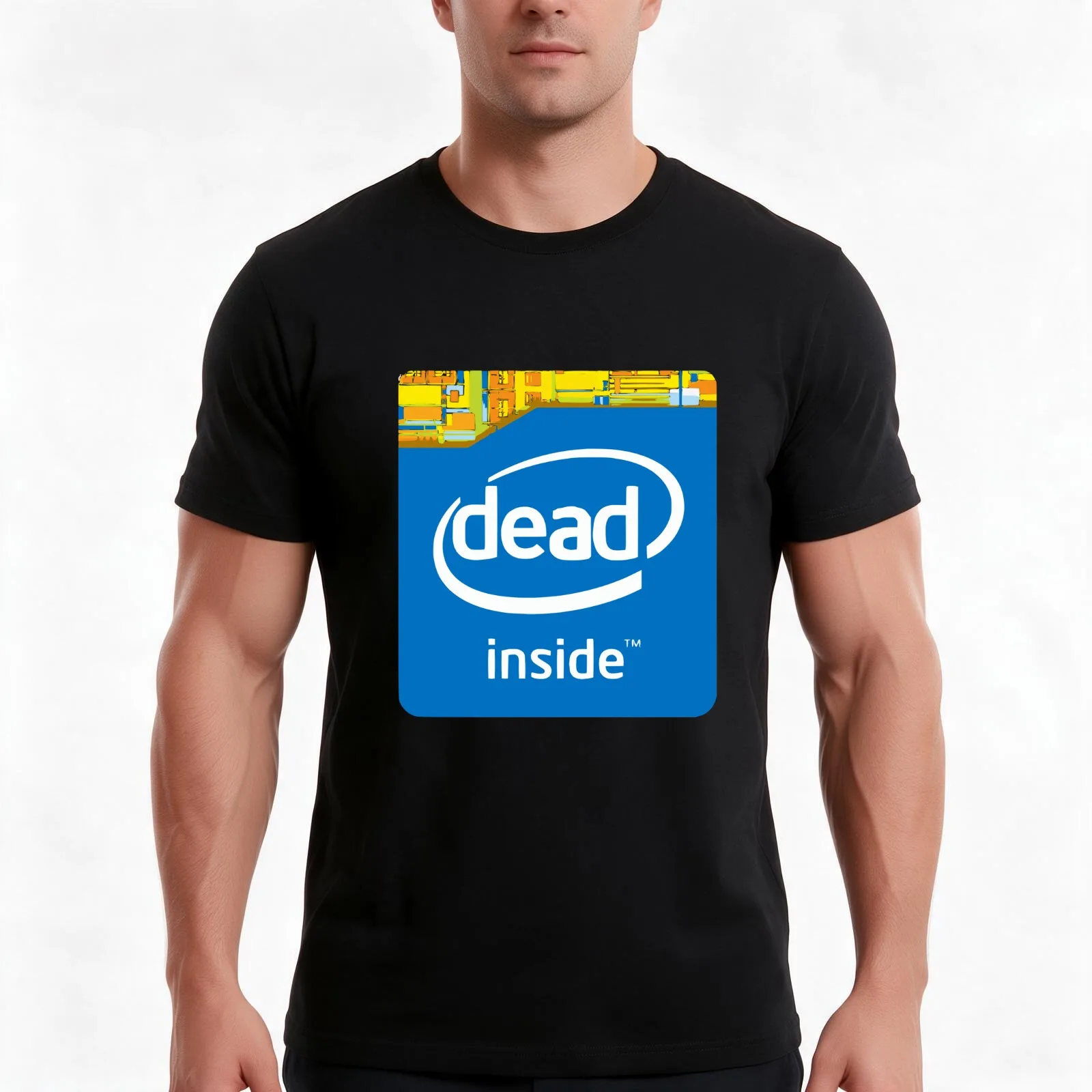Intel Dead Inside Meme T-Shirt, Summer Casual Cotton Tee, Oversized Streetwear Tops, Vintage Graphic Print, Unisex Men Women