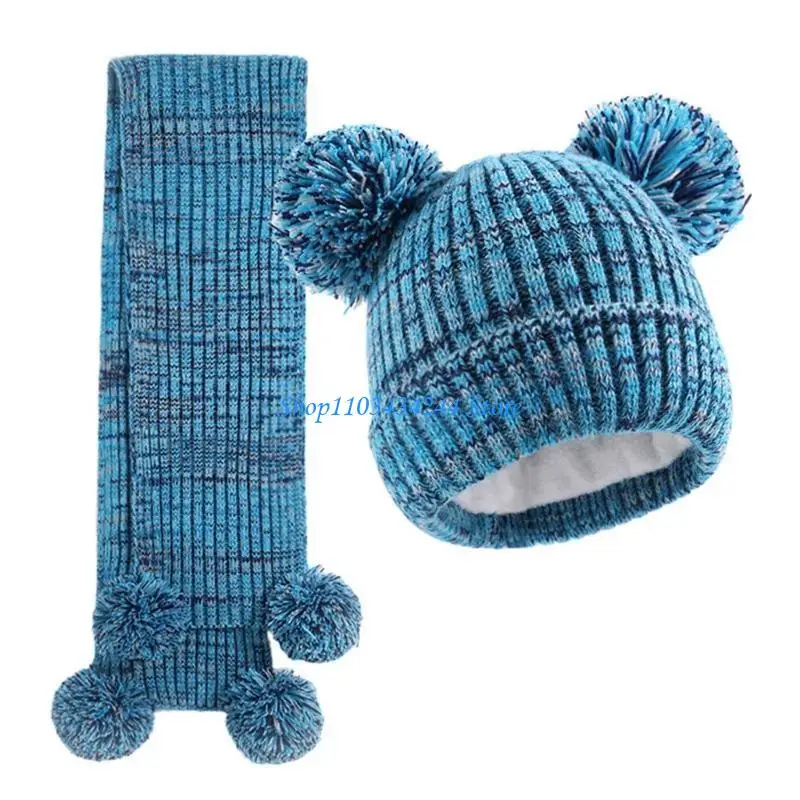 ملابس شتوية للأطفال للجنسين قبعات أطفال مع وشاح دافئ مريح قبعة تريكو عصرية مع وشاح للأعمار من 3 إلى 12 سنة