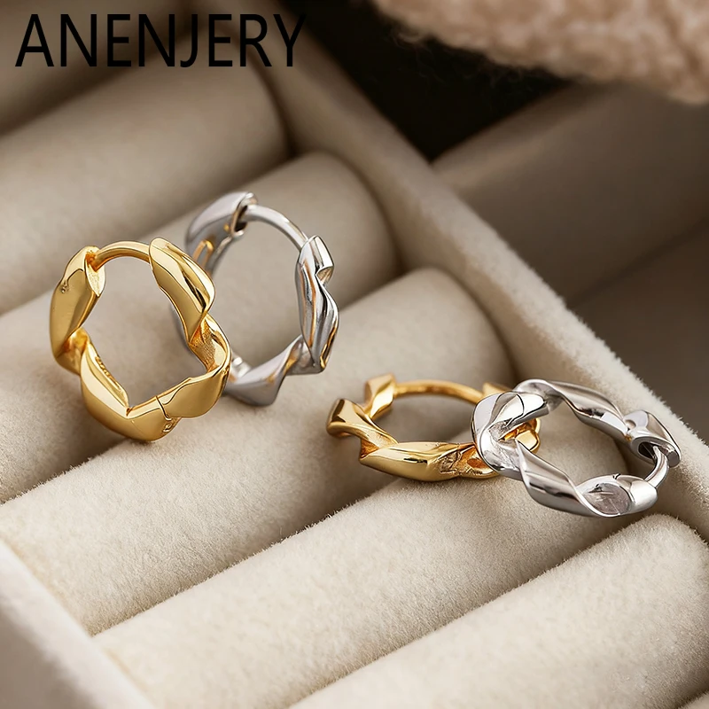 ANENJERY Twisted Hohl Kreisförmige Ohrringe für Frauen Einfache Kühle Wind Persönlichkeit Mode Schmuck Geschenke Großhandel