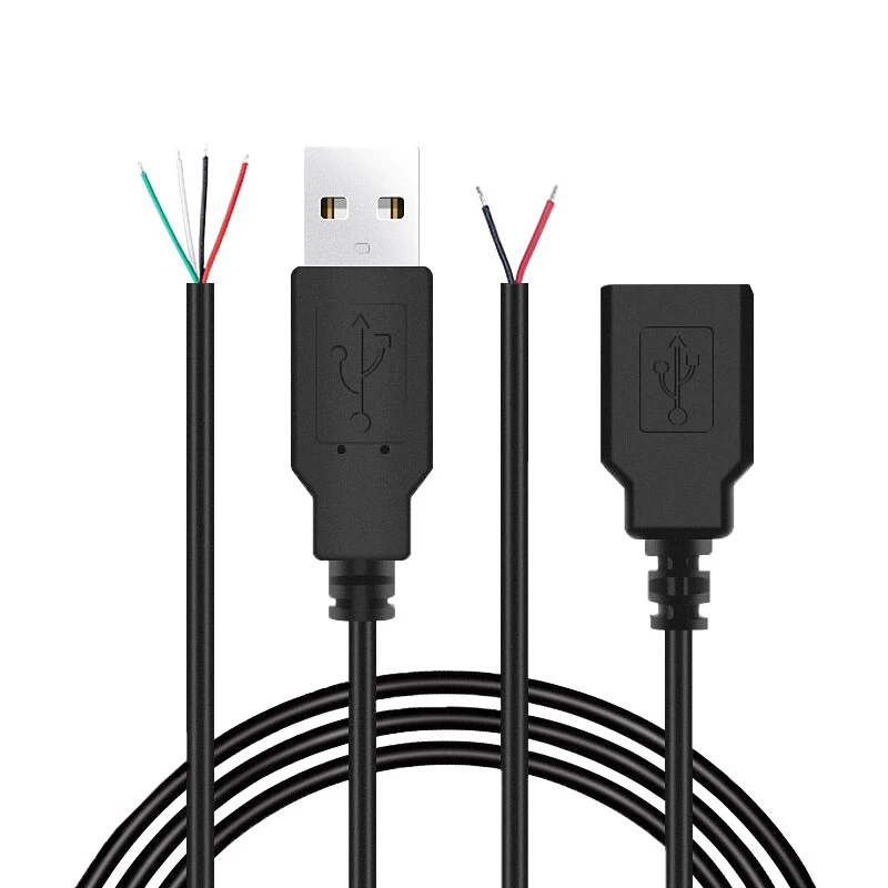 Kabel catu daya 0.3m/1m/2m, kabel ekstensi catu daya 2 Pin USB 2.0 A Female Male 4 Pin kawat Jack pengisian daya konektor 5V Line