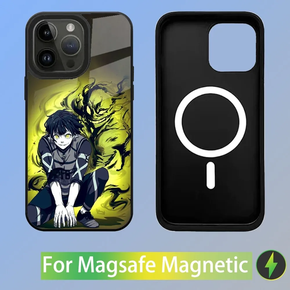 Anime Blue L-Lock Phone Case For iPhone 16,15,14,13,12,11,Plus,Pro,Max Mini Magsafe Magnetic Wireless Charging