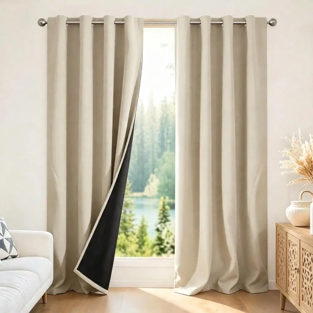 Pitch Black Solid Thermal Insulated Grommet Blackout Curtains 2 Panels Privacy Drapes for Bedroom Window Living Room Home Decor