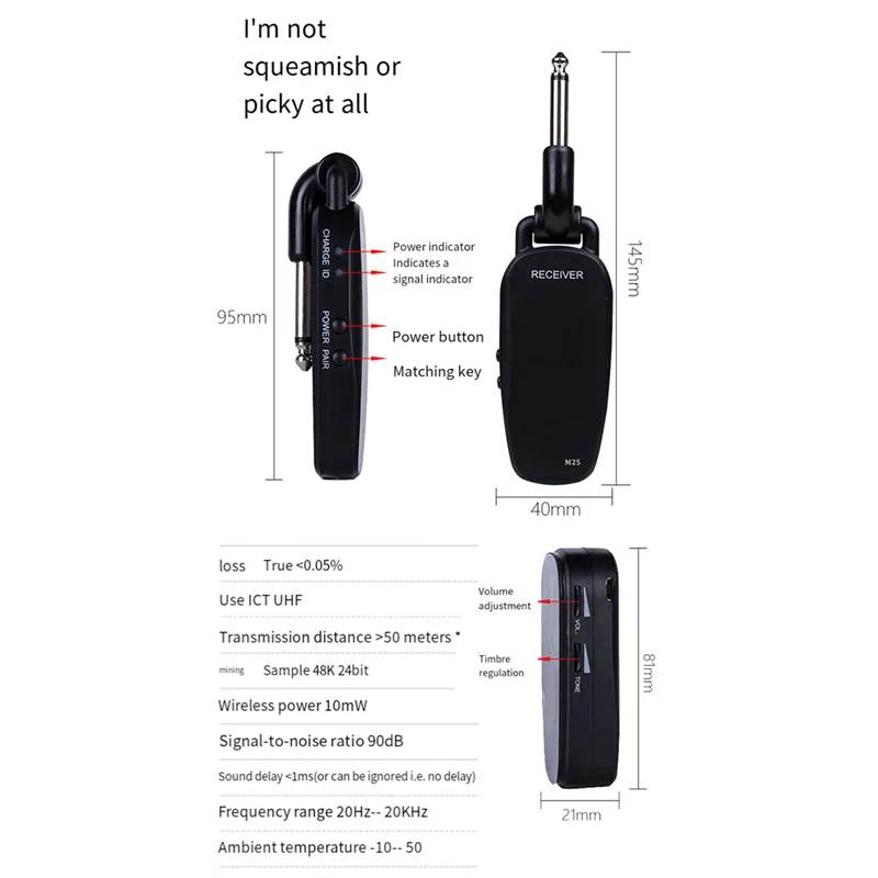 

Wireless Guitar Bass Transmitter Receiver System Rechargeable Portable Audio Transmitter For Electric Guitar Bass Durable