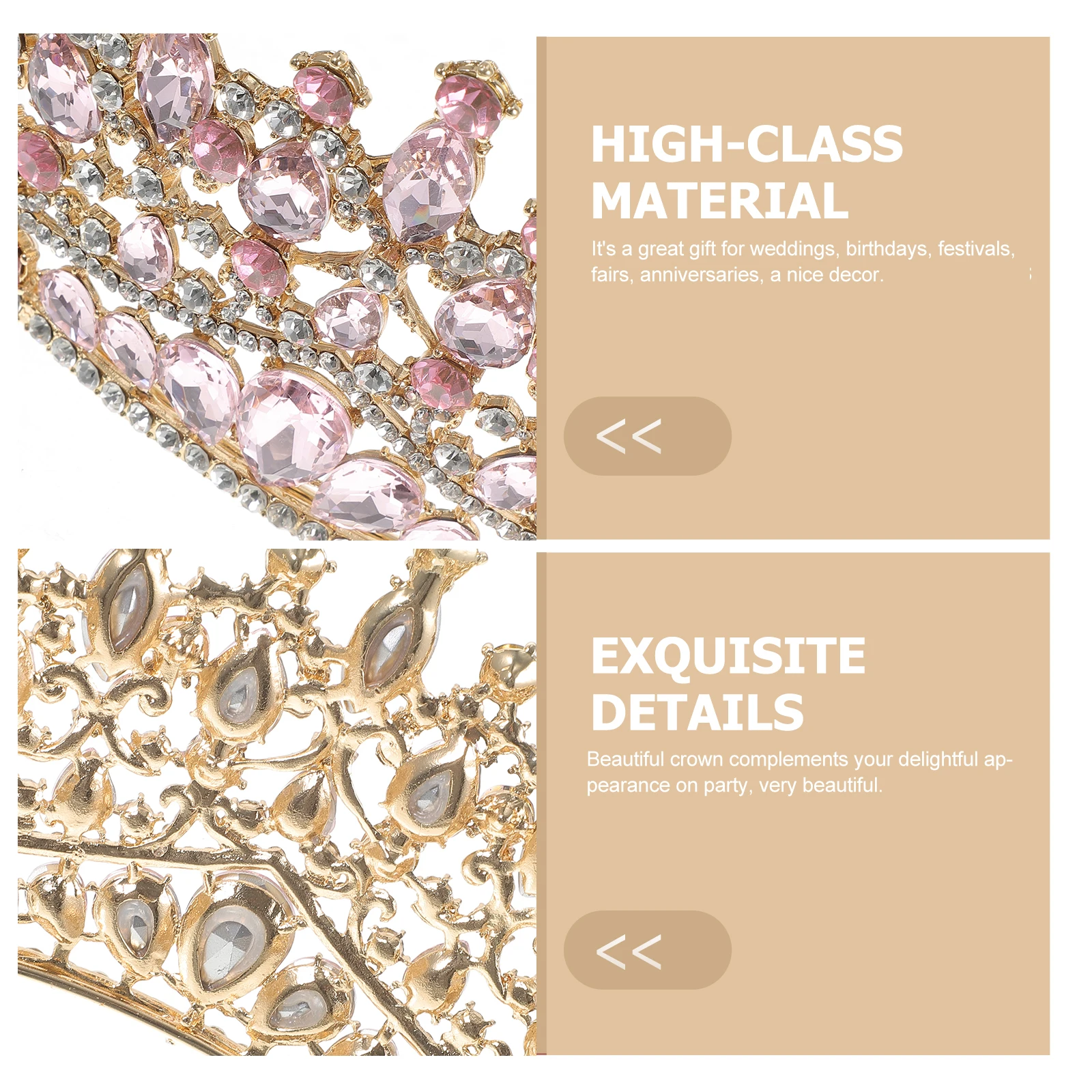 

Baroque Crown Bridal Headb Wedding Hair Accessories Fine Prom Pink Alloy Decorations Girls Suit Fabric Textiles