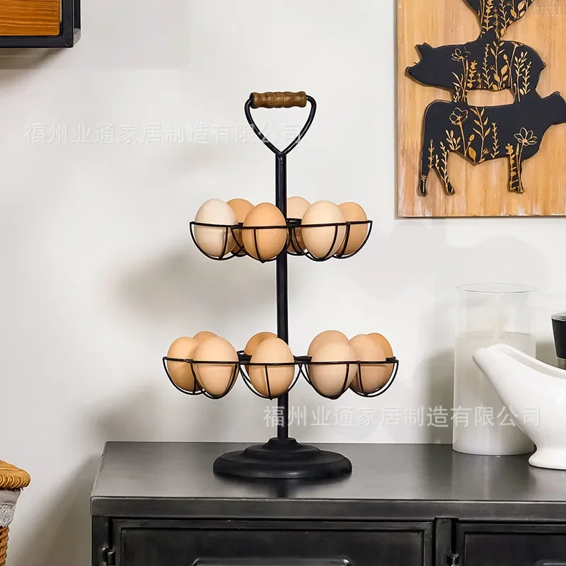Large Capacity Wrought Iron Egg Holder Kitchen Countertop Storage Organizer No Installation Required Display Stand for Home