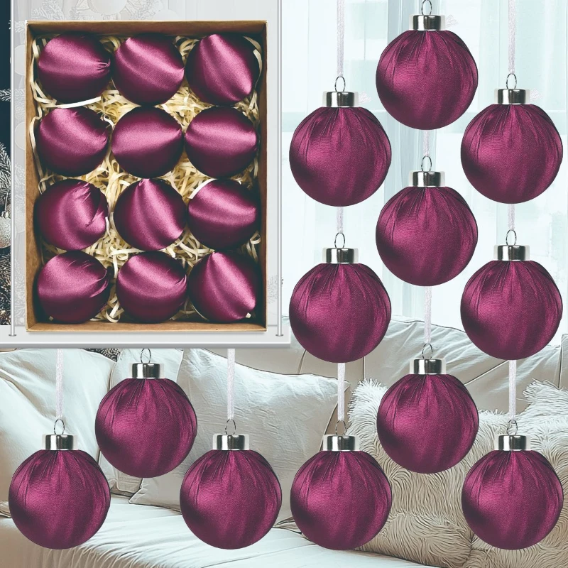 6CM 12PCS Luxury Christmas Ball Ornaments Glossy Velvet Christmas Tree Party Decoration Christmas Spheres Pendant 2025 New