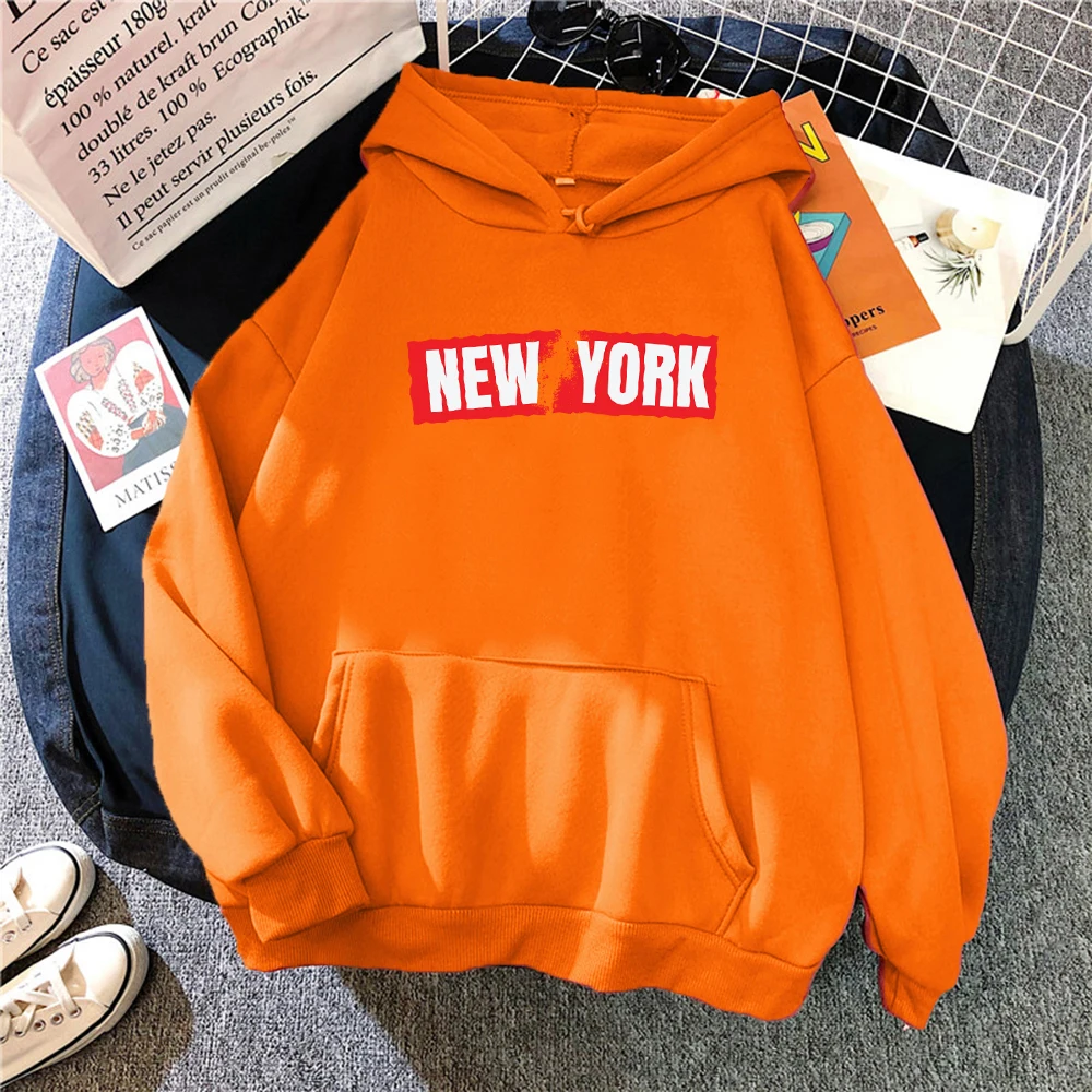 

The Torn New York Design Women Hoodies Oversized Fleece Hoodie All-Match Pocket Pullovers Autumn Multicolor Woman Y2K Hoody