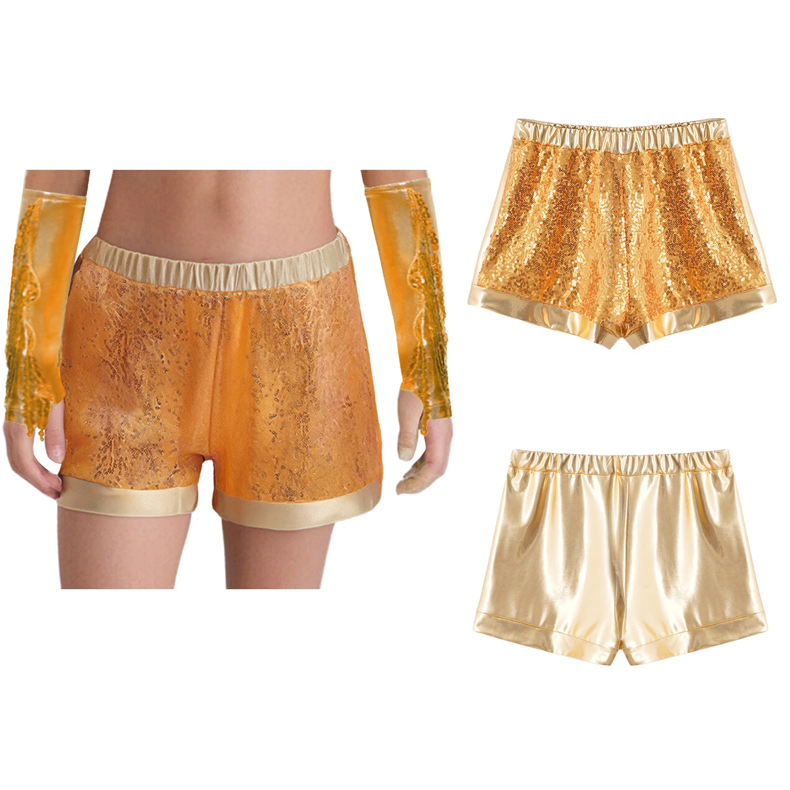 키즈 소녀 댄스 반바지 힙합 재즈 공연 의상 PU 반짝이 스팽글 메탈릭 패치 워크 탄성 허리띠 반바지 바지