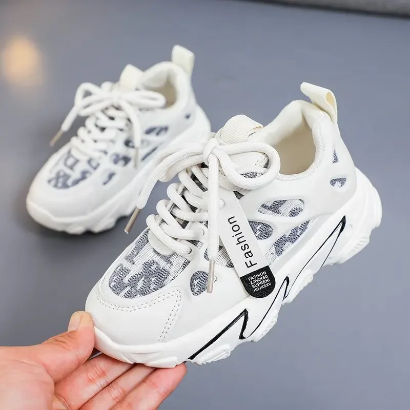 Sport Kids Mesh Sneakers Leather Anti-slip Fashion Shoes for Boys & Girls