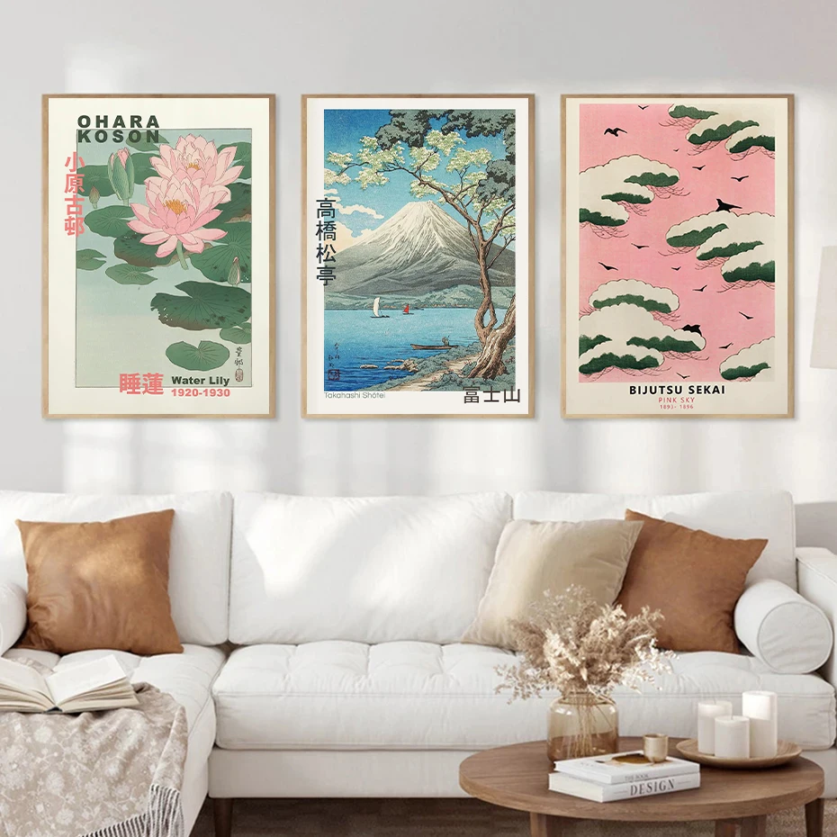 The Great Wave Poster Katsushika Hokusai Exhibition Crane Mount Fuji Canvas Painting Print Picture Vintage Wall Home Decoration