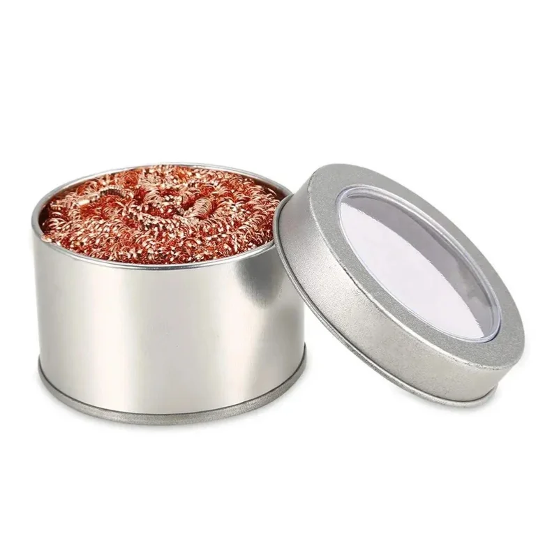 Boule de nettoyage pour dessouder, fer à souder, filtre à mailles, pointe de buse de nettoyage, fil de cuivre, boule de nettoyage, boîte de vidange en métal, boule propre