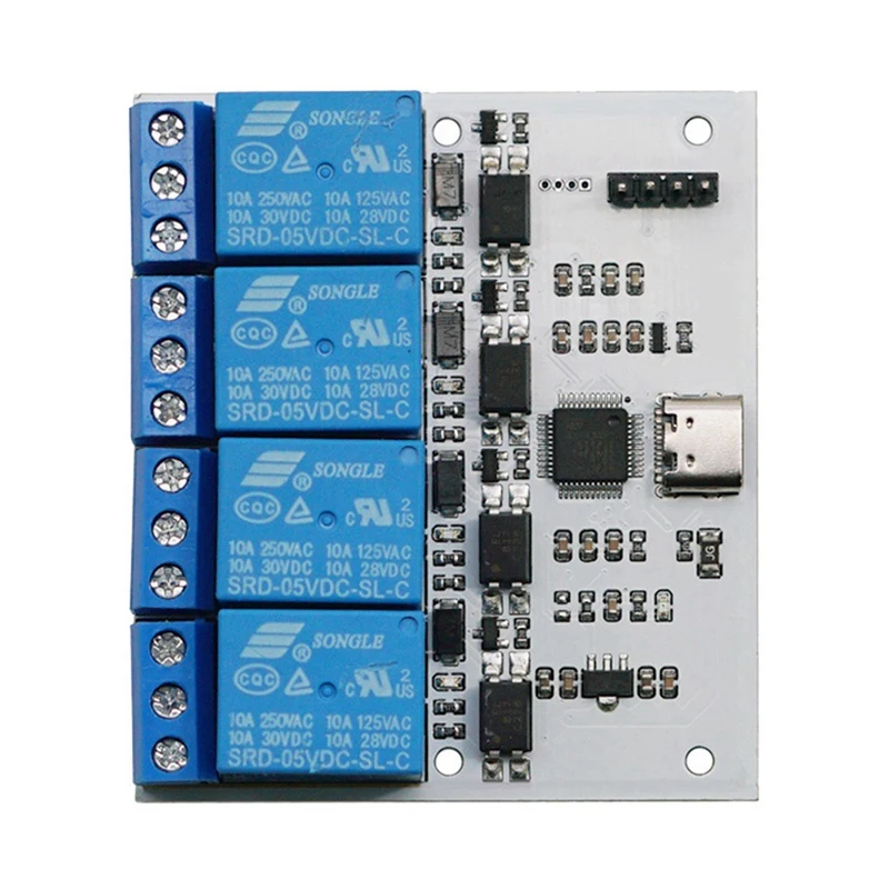 HFES 릴레이 모듈, USB-CH340 직렬 제어 릴레이 모듈, 옵토커플러 보호 TYPE-C 인터페이스 모듈 DSTUR-T40, 4 채널