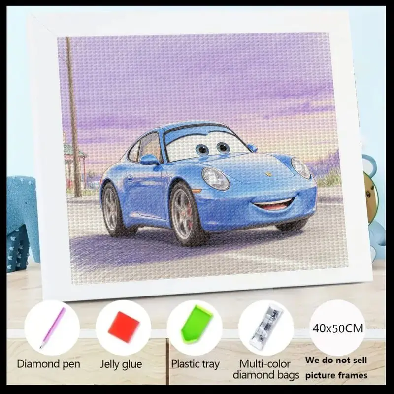 

1PC Children's & Adults 5D Full Drill Diamond Painting Kit, DIY Cute Blue Cartoon Car Sally Carrera Smiling Sports Car Big Gem A