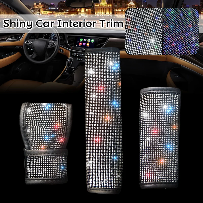 

New Luxury Bling Car Gear Handbrake Cover Car Decoration Seat Belt Guard Shoulder Pad Car Accessories Interior for Women Girls
