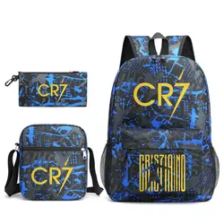 CR7 3pcs Backpack Boys Girls Backpack Cool Capacity Waterproof Schoolbags Students Laptop Mochilas