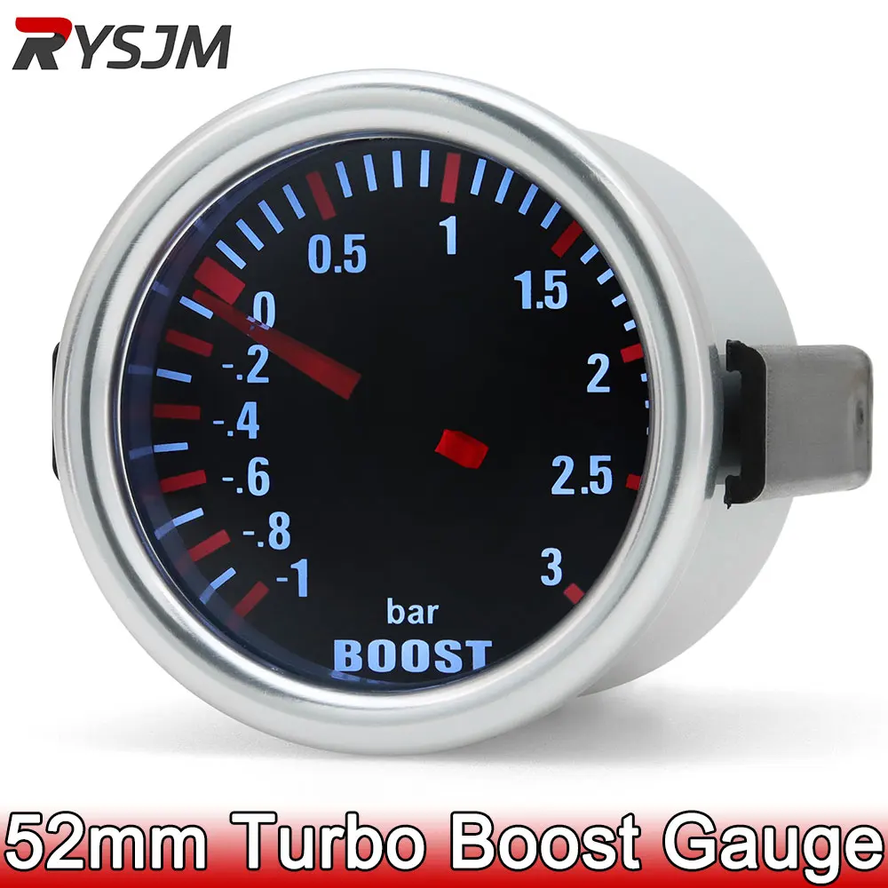 Round 52mm Auto Car White Backllight Turbo Turbin Mechanical Boost Gauge Clocks Pressure -1~3 Bar Boost Meter for Gasoline Car