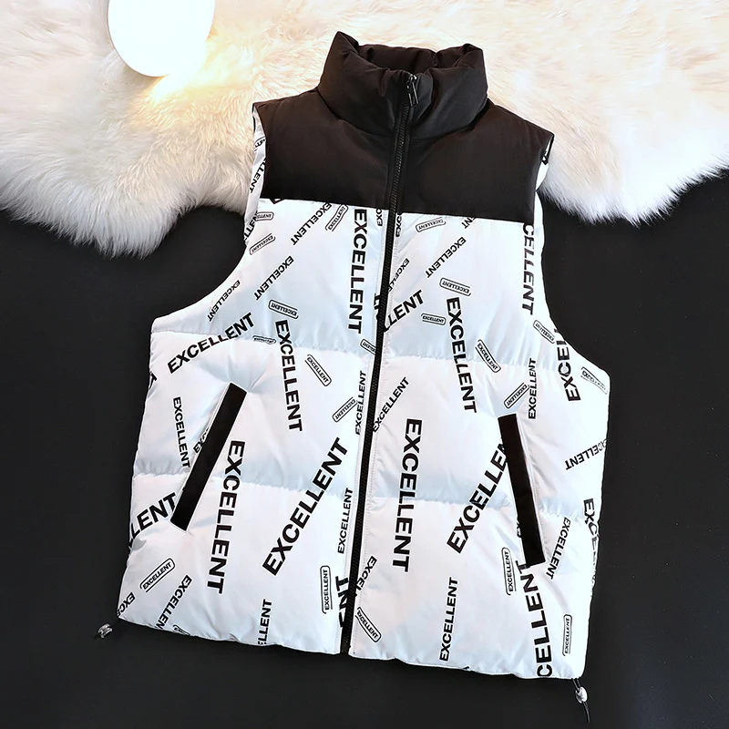 

Autumn and Winter Print Fashion Lightweight Sleeveless Warm Jacket Streetwear Comfortable Down Vest Casual Print Puffer Vest