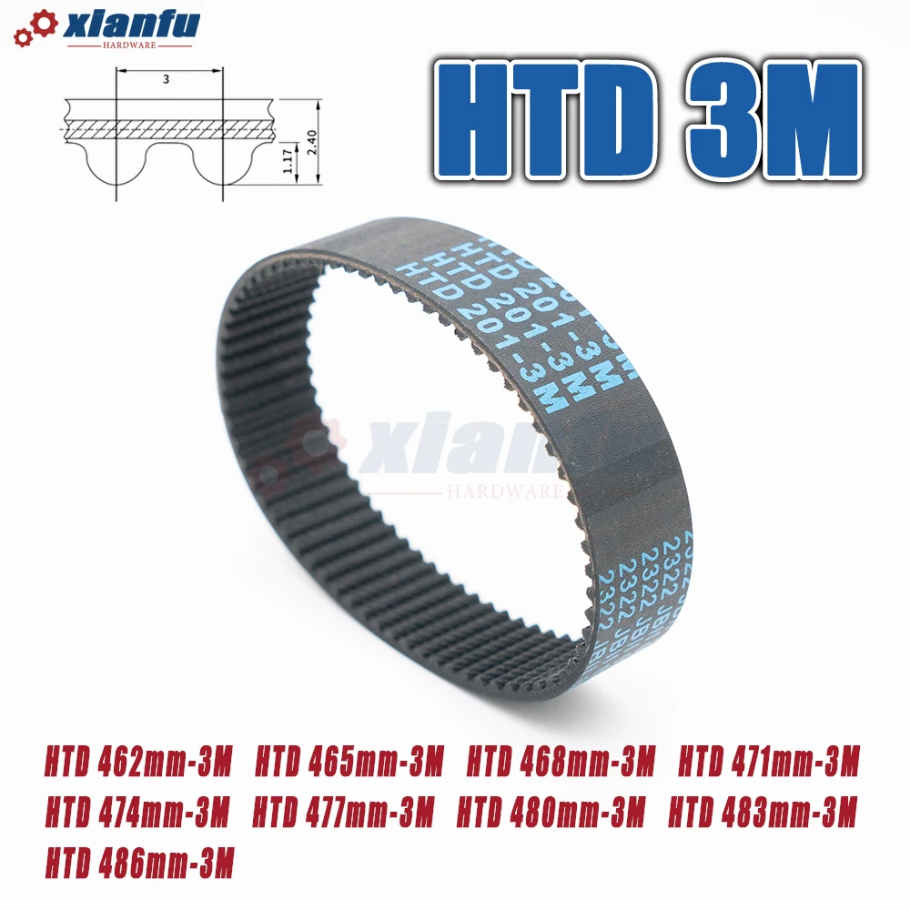 HTD3M Rubber Timing Belt HTD 3M 462 465 468 471 474 477 480 483 486mm Perimeter Drive Closed Loop Transmission Width 5~30mm CNC