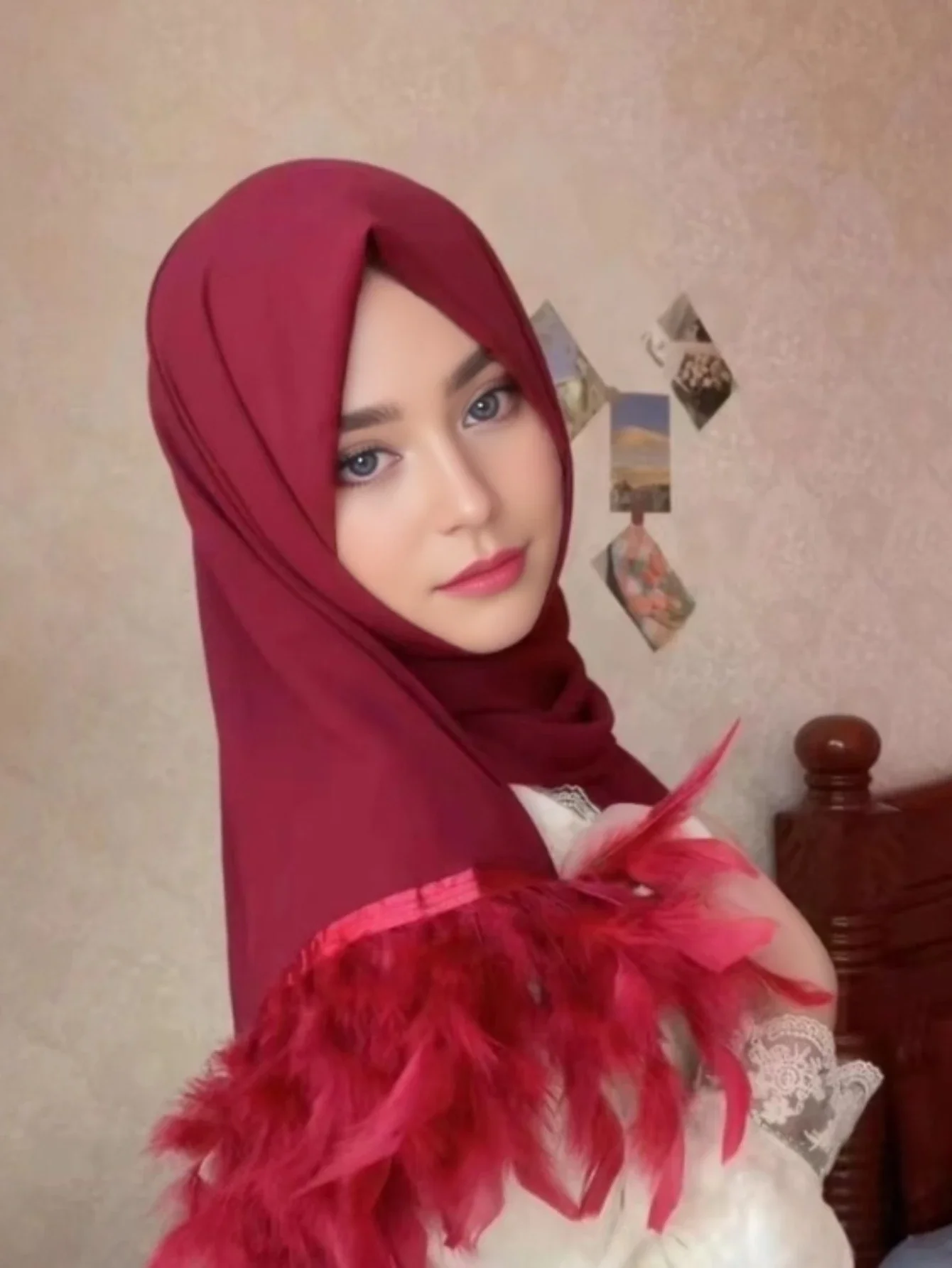 Women Luxury Feather Hijab New Solid Color Headscarf Chiffon Elegant Unique Muslim Scarf Shawl Fashion Islamic Veil Headband