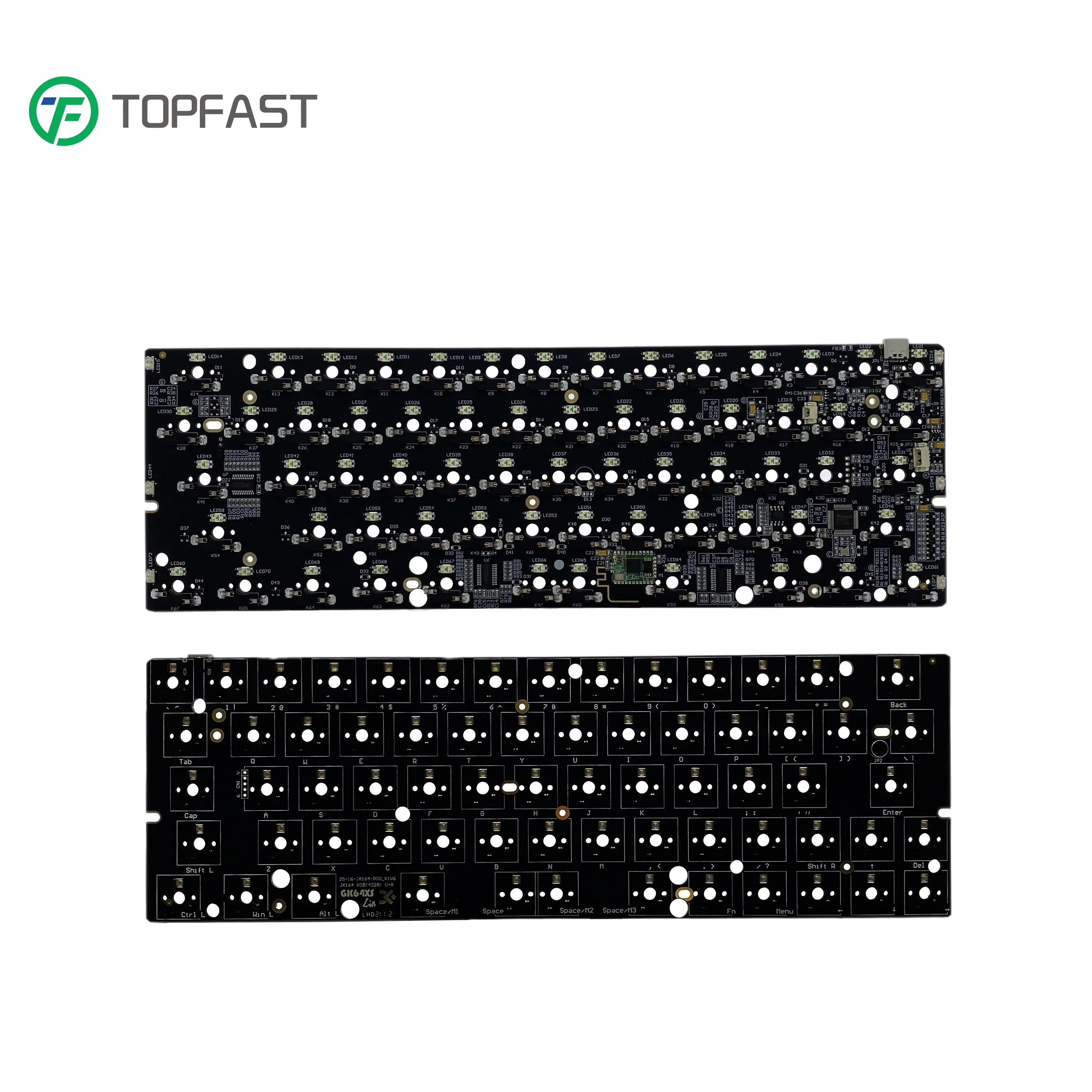 GK64Xs 65% printed circuit board design hot swap type c wireless bt rgb qmk via service 3 pin 5 pin mechanical keyboard pcba