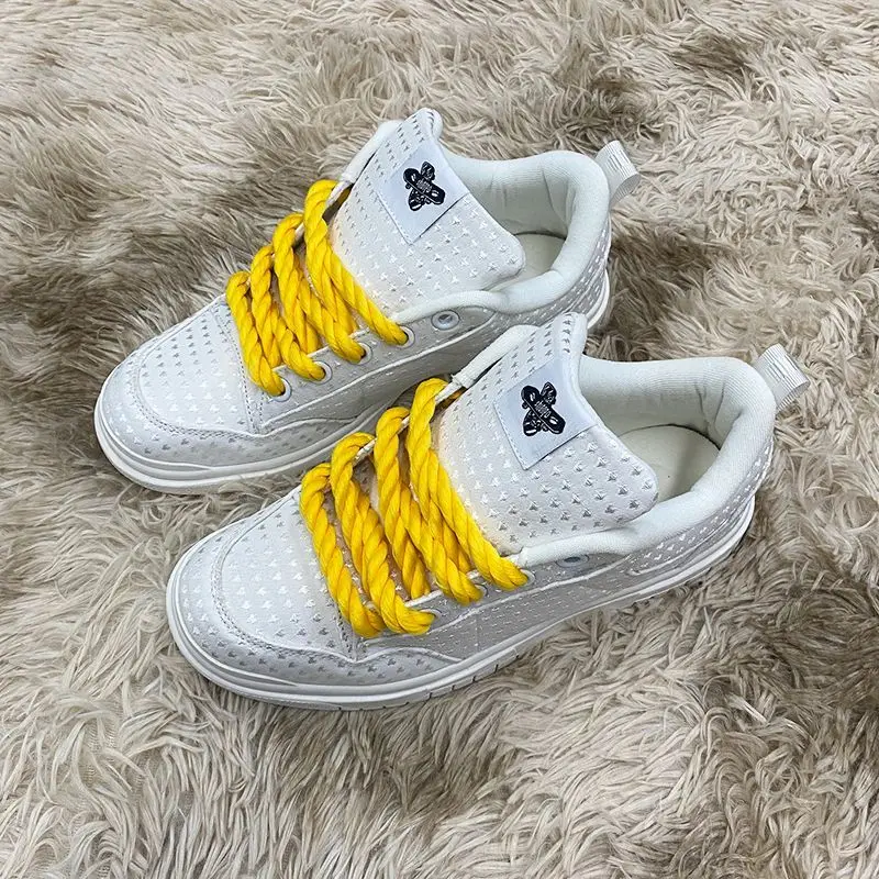 Large size 48, thick shoelaces, small decorations, cute little white shoes, daily wear, outdoor sports shoes, thick shoes, tongu