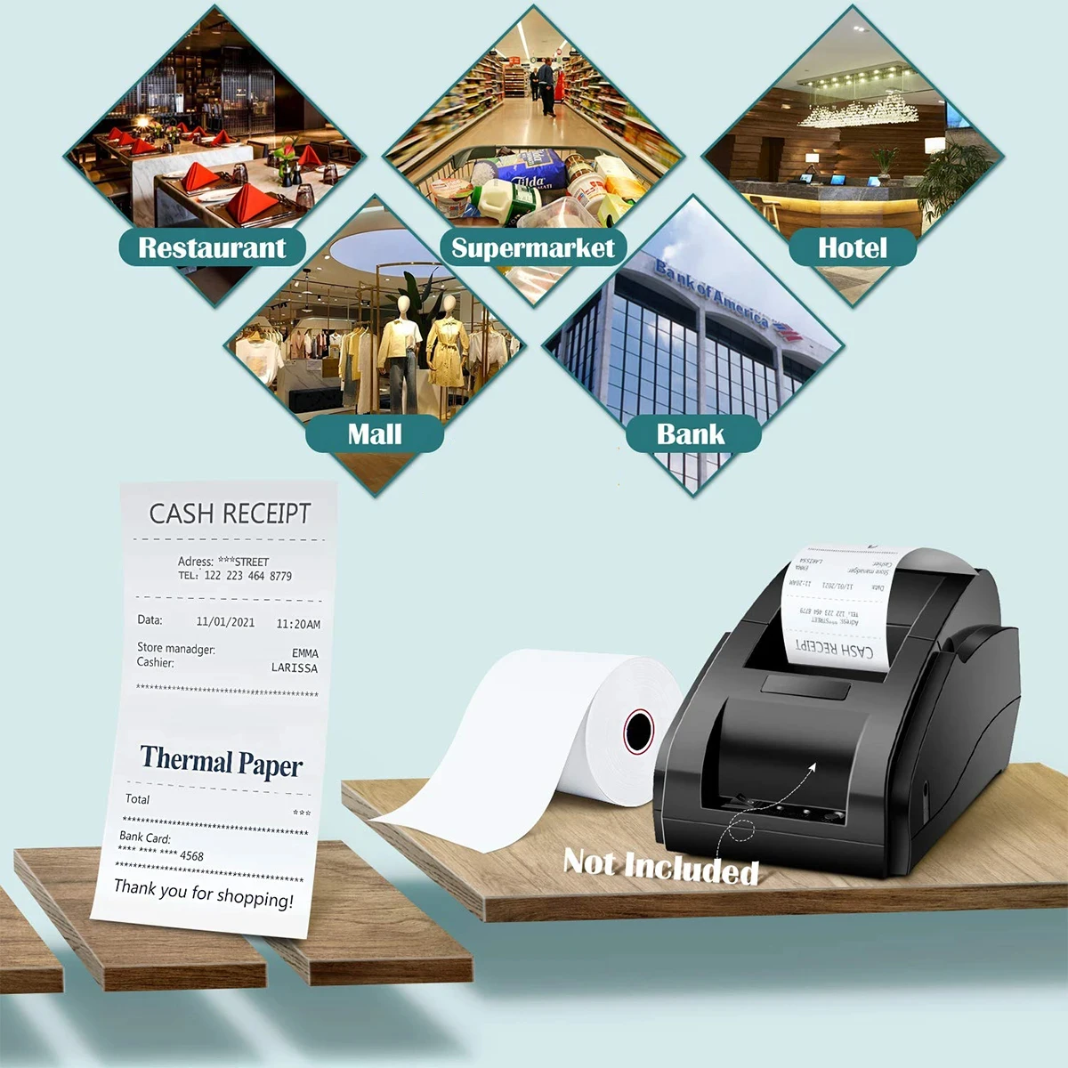 Cash Register Thermal Paper Rolls 50ft 15m Receipt paper rolls Point of Sale Credit Card Paper For Nurit Thermal printer paper