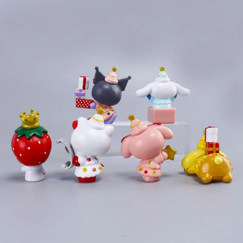 Sanrio boneka dekorasi Hello Kitty tokoh Anime Kuromi My Melody mainan imut Model dekorasi kue Figural hadiah ulang tahun anak