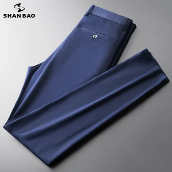 SHAN BAO-Pantalon Droit en Fibre de Bambou pour Homme, observateur, Taille Haute, Style Décontracté, Été