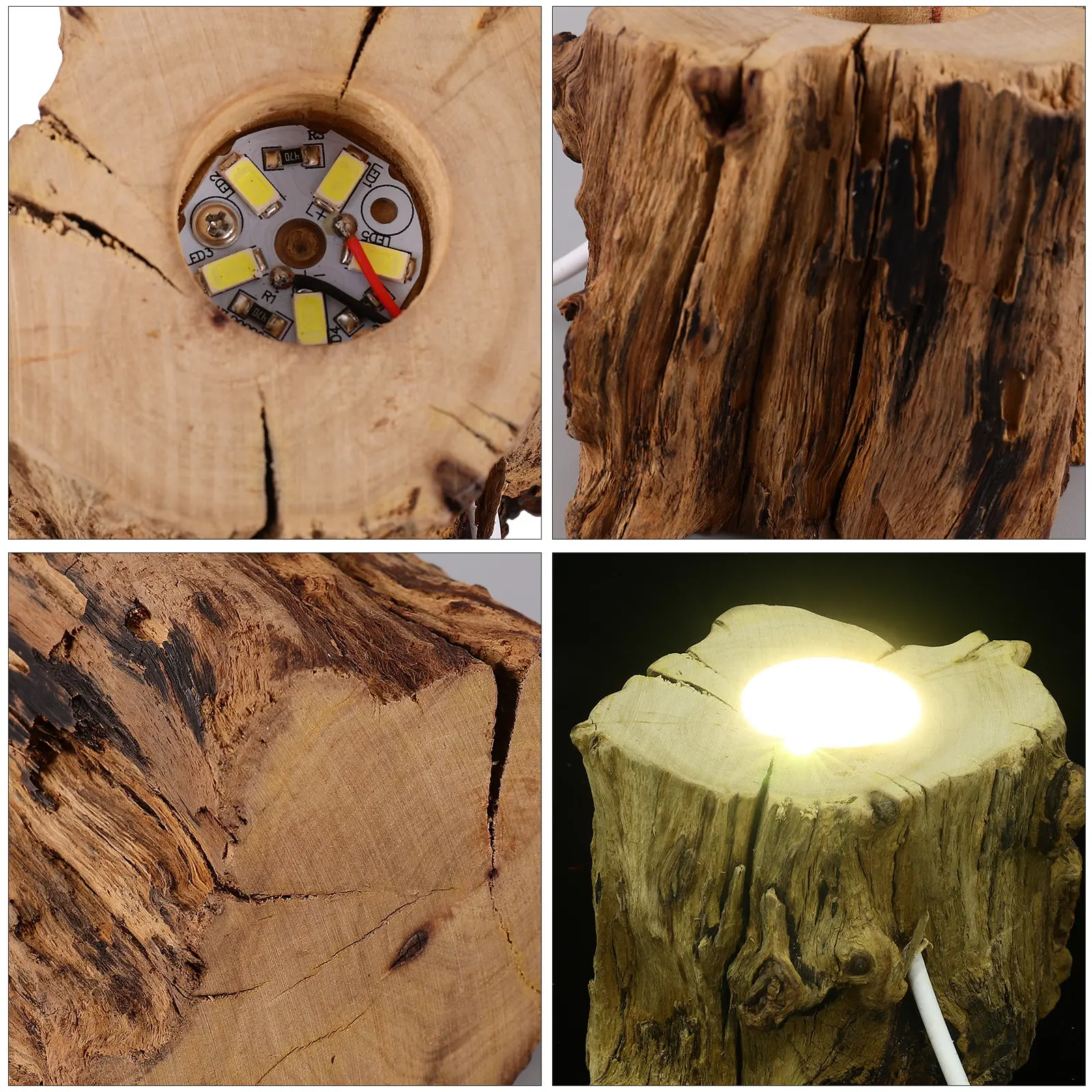 Natural Wood Crystal Sphere Holder Stump Design LED Lighted Display Stand for Glass Art Night Light Base Table Lamp Decor