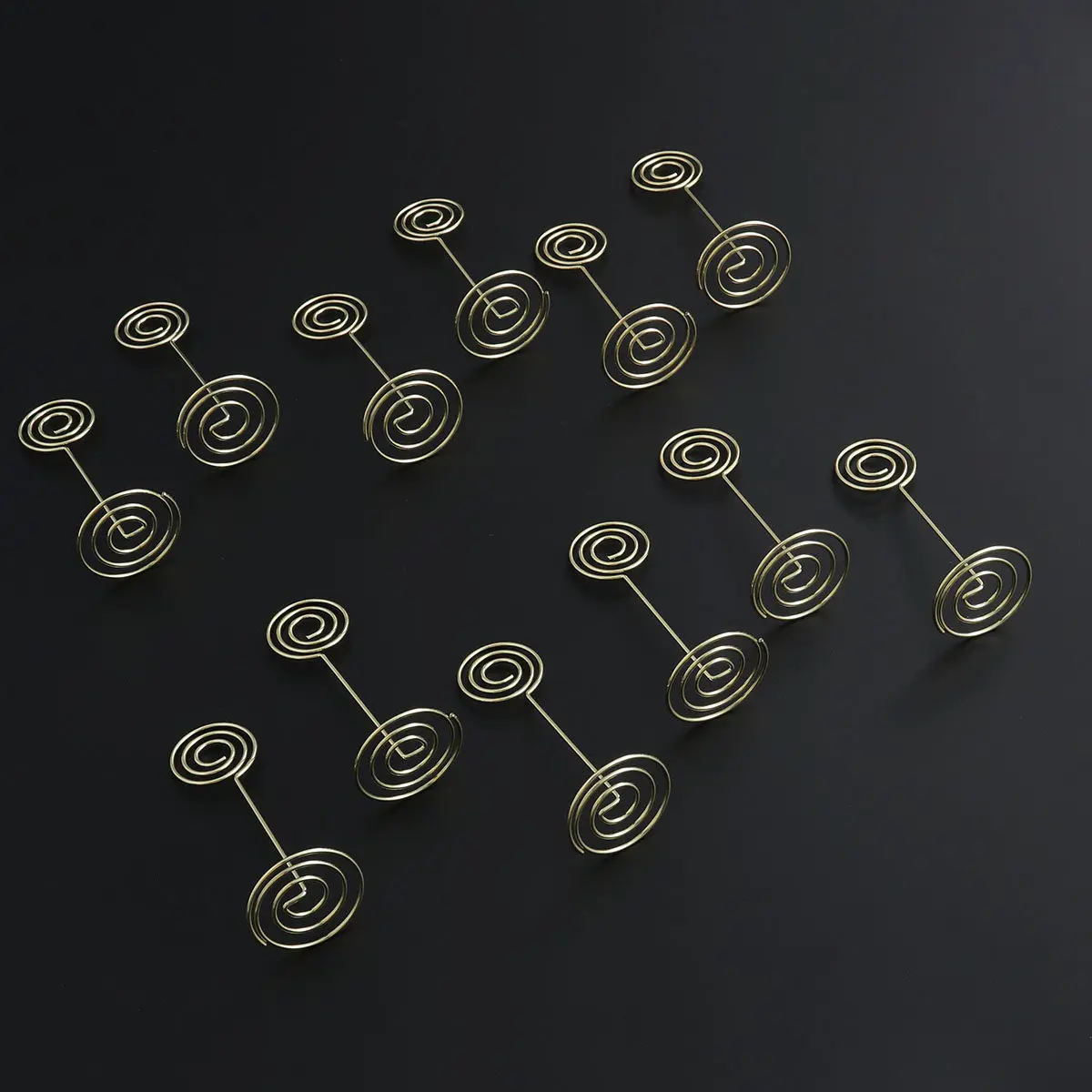 12Pcs Gold Metal Photo Holder Clips with Spiral Base Round Desktop Stand for Wedding Table Numbers Party Menu Notes Home Office