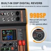 LEUS BOS4/6 채널 99 DSP 효과 오디오 믹서 레코드 PC 48V 팬텀 전원 USB 사운드 믹서 Bluetooth DJ 콘솔 Karao 믹싱 2