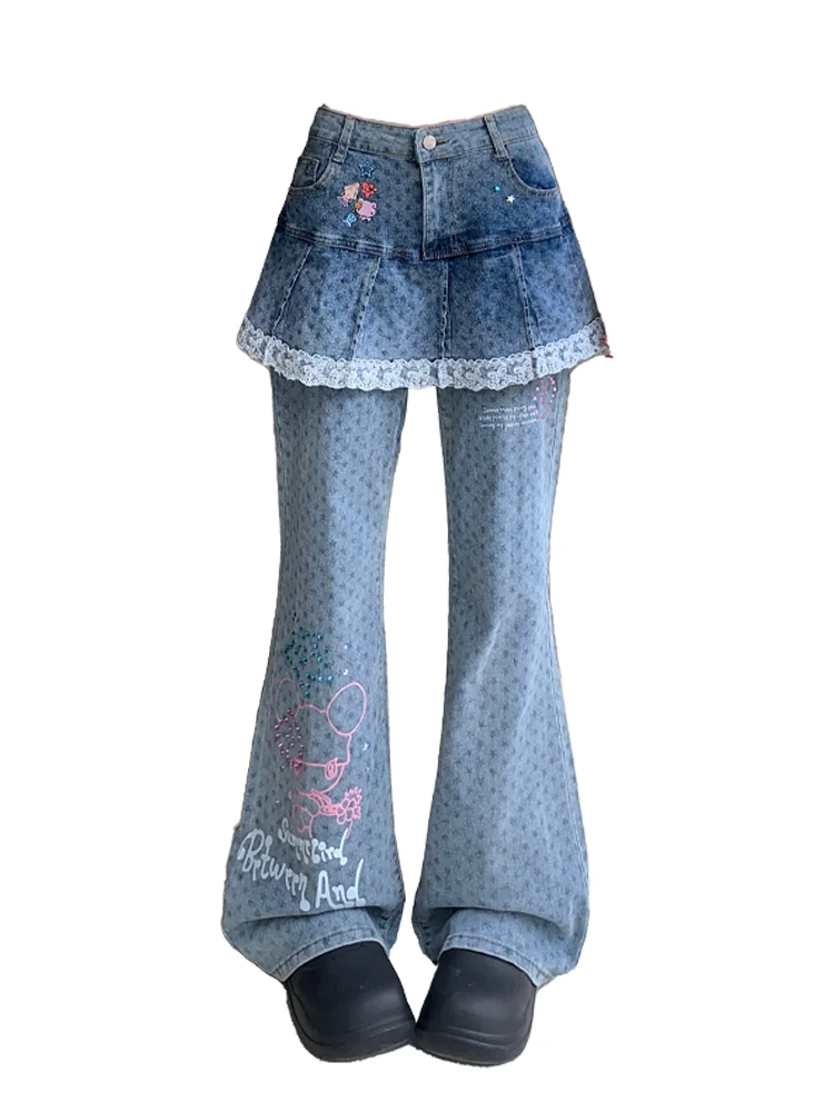 

Две ковбойские юбки и брюки, утягивающие и утягивающие брюки Spicy Girl, брюки-клеш в американском стиле Харадзюку Y2K в уличном стиле в стиле ретро